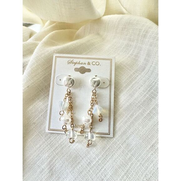 Pearl and moonstone mermaid style dangle earrings - Picture 8 of 8